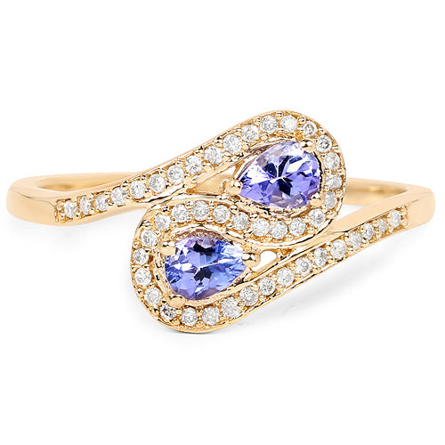 0.42 Carat Genuine Tanzanite and White Diamond 14K Yellow Gold Ring Bids.com