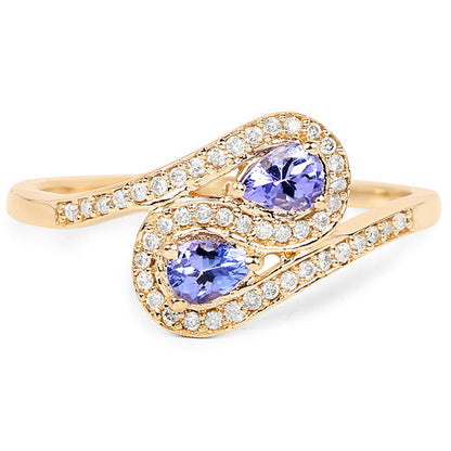 0.42 Carat Genuine Tanzanite and White Diamond 14K Yellow Gold Ring Bids.com