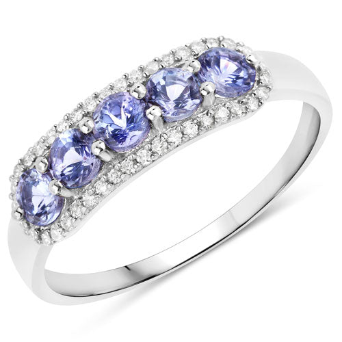0.61 Carat Genuine Tanzanite and White Diamond 14K White Gold Ring Bids.com