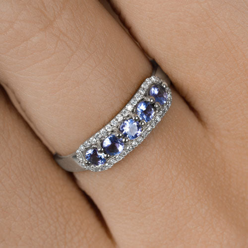 0.61 Carat Genuine Tanzanite and White Diamond 14K White Gold Ring Bids.com