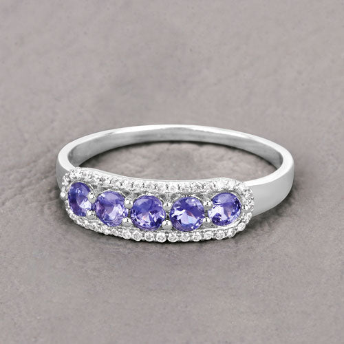 0.61 Carat Genuine Tanzanite and White Diamond 14K White Gold Ring Bids.com