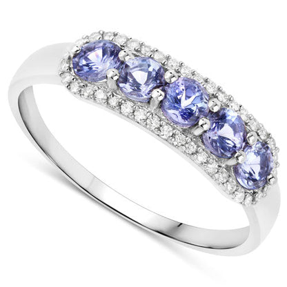 0.61 Carat Genuine Tanzanite and White Diamond 14K White Gold Ring Bids.com