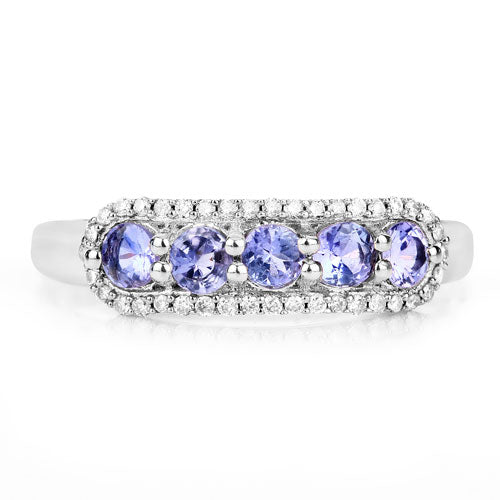 0.61 Carat Genuine Tanzanite and White Diamond 14K White Gold Ring Bids.com