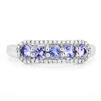 0.61 Carat Genuine Tanzanite and White Diamond 14K White Gold Ring Bids.com