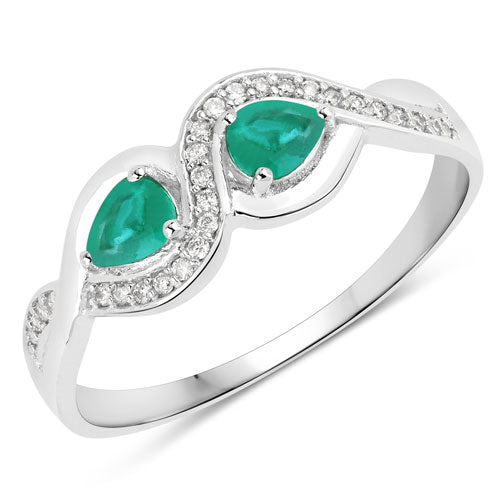 0.35 Carat Genuine Zambian Emerald and White Diamond 14K White Gold Ring Bids.com