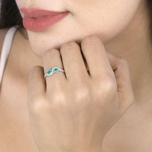 0.35 Carat Genuine Zambian Emerald and White Diamond 14K White Gold Ring Bids.com