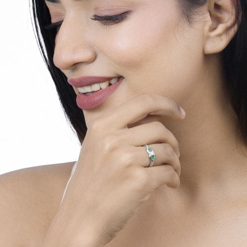 0.35 Carat Genuine Zambian Emerald and White Diamond 14K White Gold Ring Bids.com