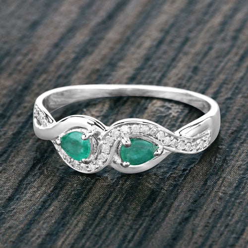 0.35 Carat Genuine Zambian Emerald and White Diamond 14K White Gold Ring Bids.com