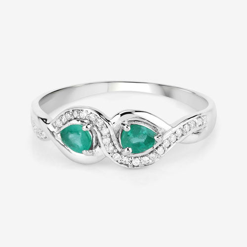 0.35 Carat Genuine Zambian Emerald and White Diamond 14K White Gold Ring Bids.com