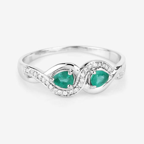 0.35 Carat Genuine Zambian Emerald and White Diamond 14K White Gold Ring Bids.com