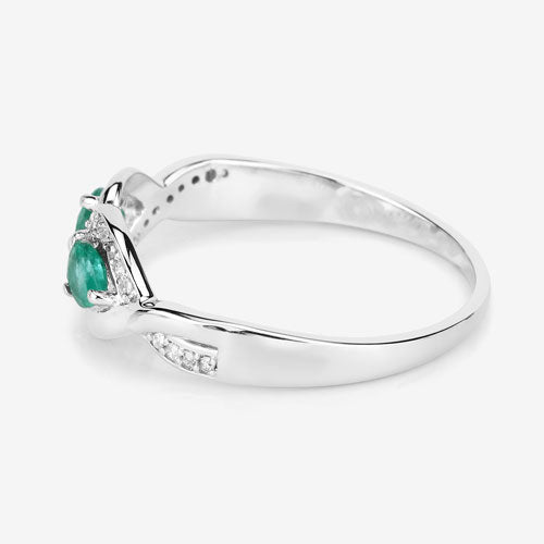 0.35 Carat Genuine Zambian Emerald and White Diamond 14K White Gold Ring Bids.com