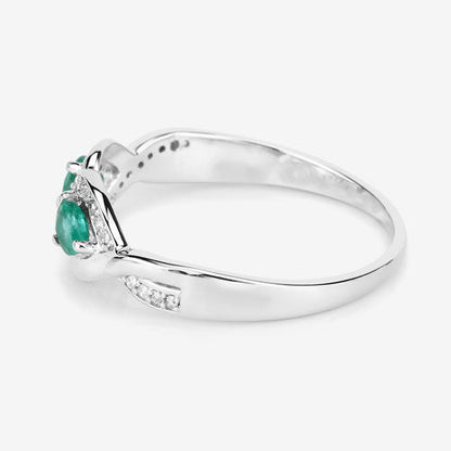 0.35 Carat Genuine Zambian Emerald and White Diamond 14K White Gold Ring Bids.com