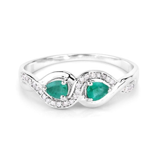0.35 Carat Genuine Zambian Emerald and White Diamond 14K White Gold Ring Bids.com
