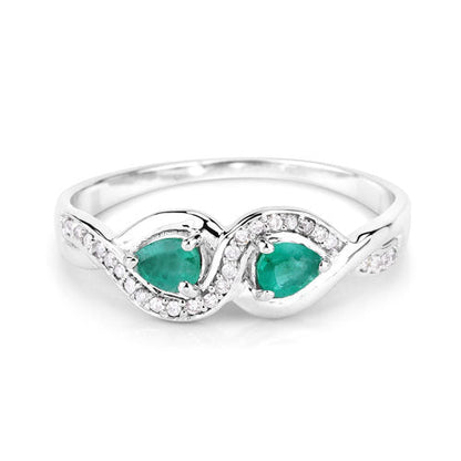 0.35 Carat Genuine Zambian Emerald and White Diamond 14K White Gold Ring Bids.com
