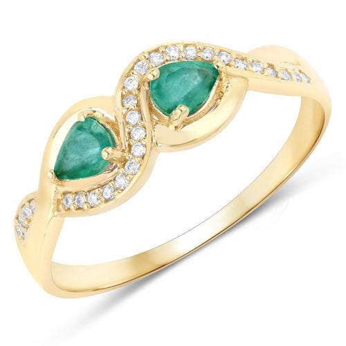 0.35 Carat Genuine Zambian Emerald and White Diamond 14K Yellow Gold Ring Bids.com