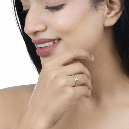 0.35 Carat Genuine Zambian Emerald and White Diamond 14K Yellow Gold Ring Bids.com