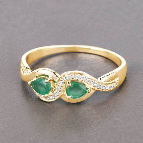 0.35 Carat Genuine Zambian Emerald and White Diamond 14K Yellow Gold Ring Bids.com