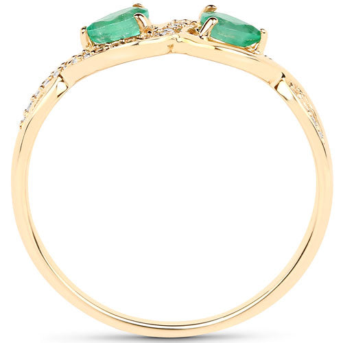 0.35 Carat Genuine Zambian Emerald and White Diamond 14K Yellow Gold Ring Bids.com