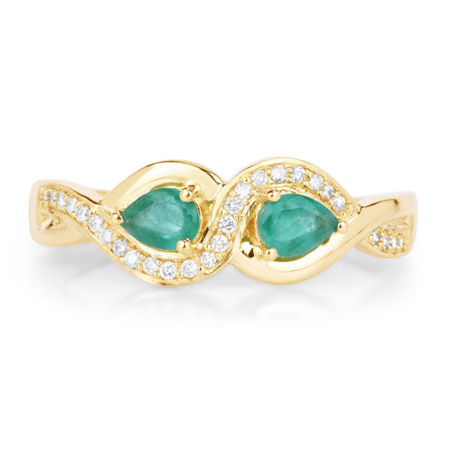 0.35 Carat Genuine Zambian Emerald and White Diamond 14K Yellow Gold Ring Bids.com