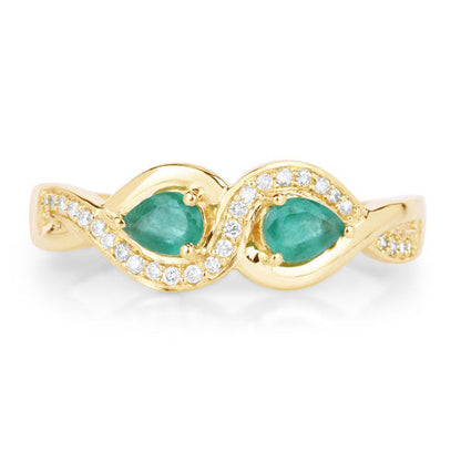 0.35 Carat Genuine Zambian Emerald and White Diamond 14K Yellow Gold Ring Bids.com