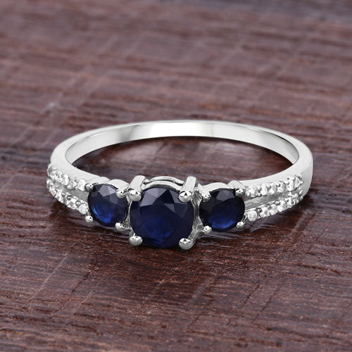 1.08 Carat Genuine Blue Sapphire and White Diamond 14K White Gold Ring Bids.com