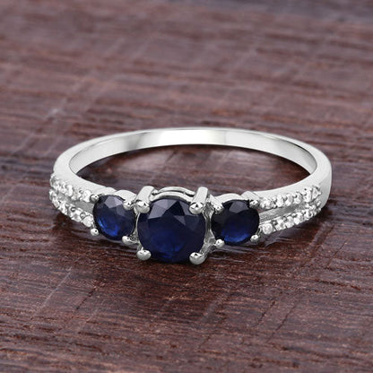 1.08 Carat Genuine Blue Sapphire and White Diamond 14K White Gold Ring Bids.com