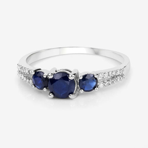 1.08 Carat Genuine Blue Sapphire and White Diamond 14K White Gold Ring Bids.com