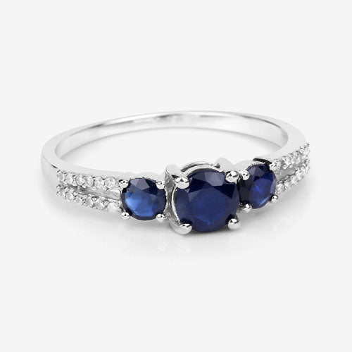 1.08 Carat Genuine Blue Sapphire and White Diamond 14K White Gold Ring Bids.com