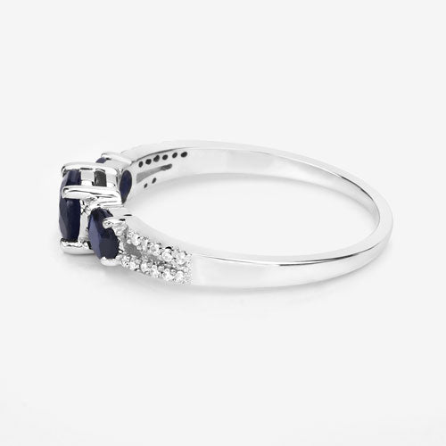 1.08 Carat Genuine Blue Sapphire and White Diamond 14K White Gold Ring Bids.com