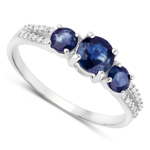 1.08 Carat Genuine Blue Sapphire and White Diamond 14K White Gold Ring Bids.com