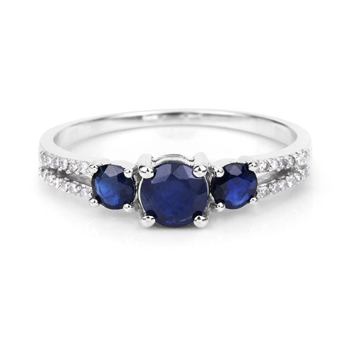 1.08 Carat Genuine Blue Sapphire and White Diamond 14K White Gold Ring Bids.com