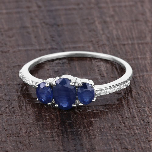 0.98 Carat Genuine Blue Sapphire and White Diamond 14K White Gold Ring Bids.com