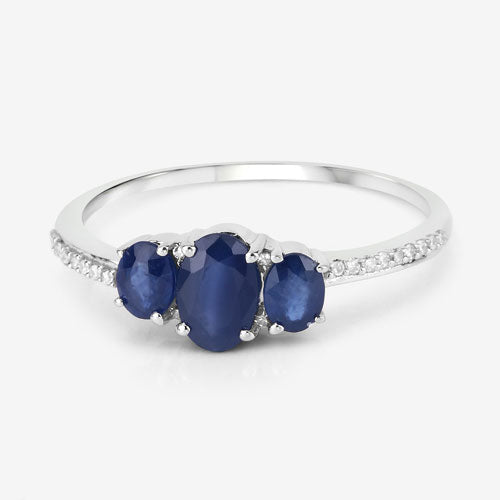 0.98 Carat Genuine Blue Sapphire and White Diamond 14K White Gold Ring Bids.com