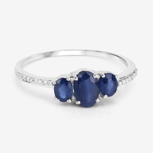 0.98 Carat Genuine Blue Sapphire and White Diamond 14K White Gold Ring Bids.com