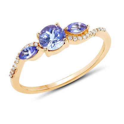0.70 Carat Genuine Tanzanite and White Diamond 14K Yellow Gold Ring Bids.com