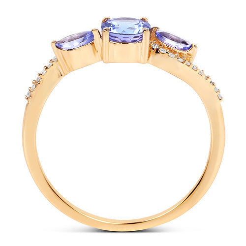 0.70 Carat Genuine Tanzanite and White Diamond 14K Yellow Gold Ring Bids.com