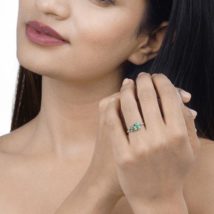 0.68 Carat Genuine Zambian Emerald and White Diamond 14K Yellow Gold Ring Bids.com