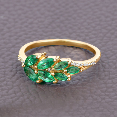 0.68 Carat Genuine Zambian Emerald and White Diamond 14K Yellow Gold Ring Bids.com