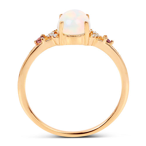 0.57 Carat Genuine Opal Ethiopian, Pink Tourmaline & White Diamond 14K Yellow Gold Ring Bids.com
