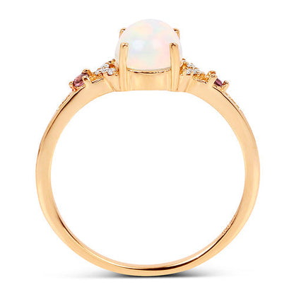 0.57 Carat Genuine Opal Ethiopian, Pink Tourmaline & White Diamond 14K Yellow Gold Ring Bids.com