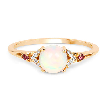 0.57 Carat Genuine Opal Ethiopian, Pink Tourmaline & White Diamond 14K Yellow Gold Ring Bids.com