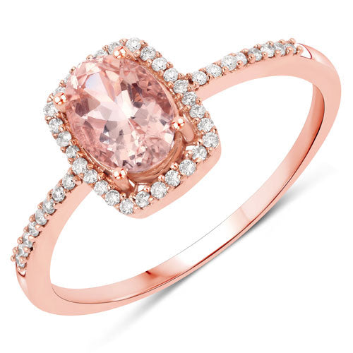 0.82 Carat Genuine Morganite and White Diamond 14K Rose Gold Ring Bids.com