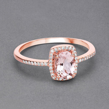 0.82 Carat Genuine Morganite and White Diamond 14K Rose Gold Ring Bids.com