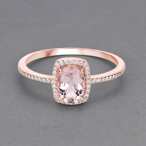 0.82 Carat Genuine Morganite and White Diamond 14K Rose Gold Ring Bids.com