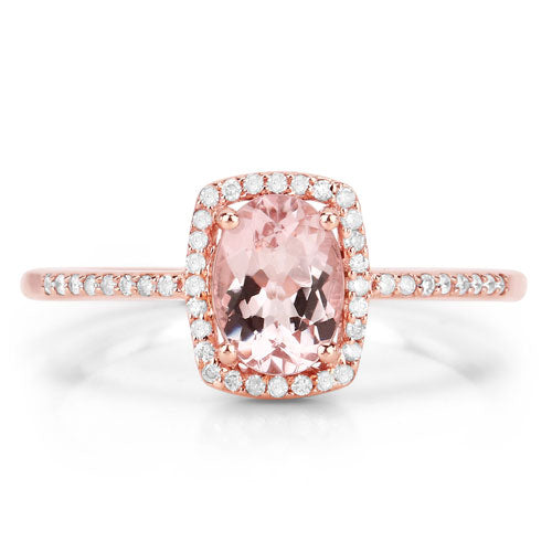 0.82 Carat Genuine Morganite and White Diamond 14K Rose Gold Ring Bids.com