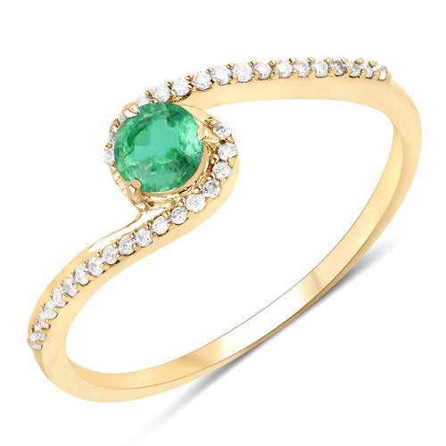 0.33 Carat Genuine Zambian Emerald and White Diamond 14K Yellow Gold Ring Bids.com