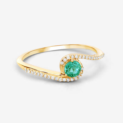 0.33 Carat Genuine Zambian Emerald and White Diamond 14K Yellow Gold Ring Bids.com
