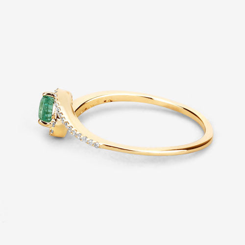 0.33 Carat Genuine Zambian Emerald and White Diamond 14K Yellow Gold Ring Bids.com