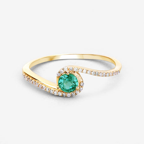 0.33 Carat Genuine Zambian Emerald and White Diamond 14K Yellow Gold Ring Bids.com
