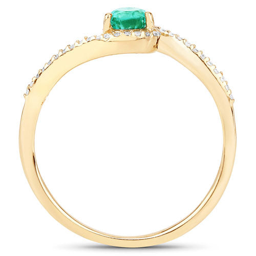 0.33 Carat Genuine Zambian Emerald and White Diamond 14K Yellow Gold Ring Bids.com